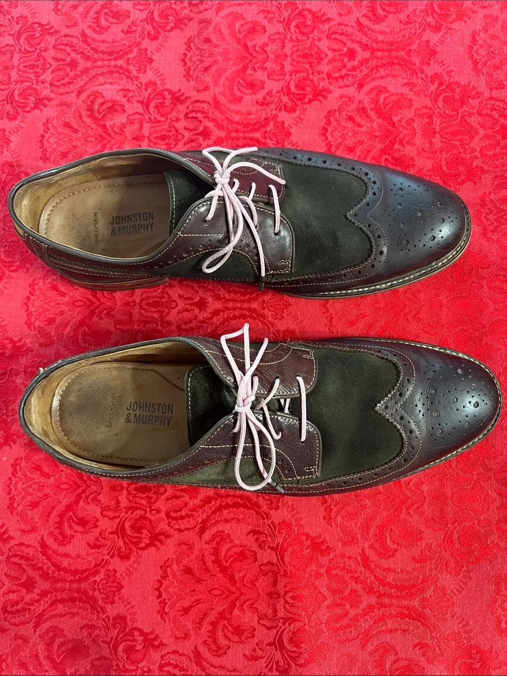 Johnston & Murphy Men's Wingtip Oxfords 11 D Brown Leather Suede Dress Shoes